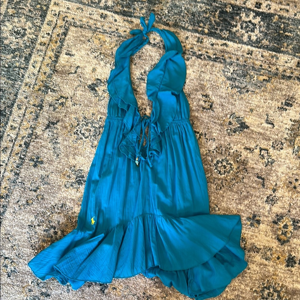 Teal Halter Dress with Ruffle Details